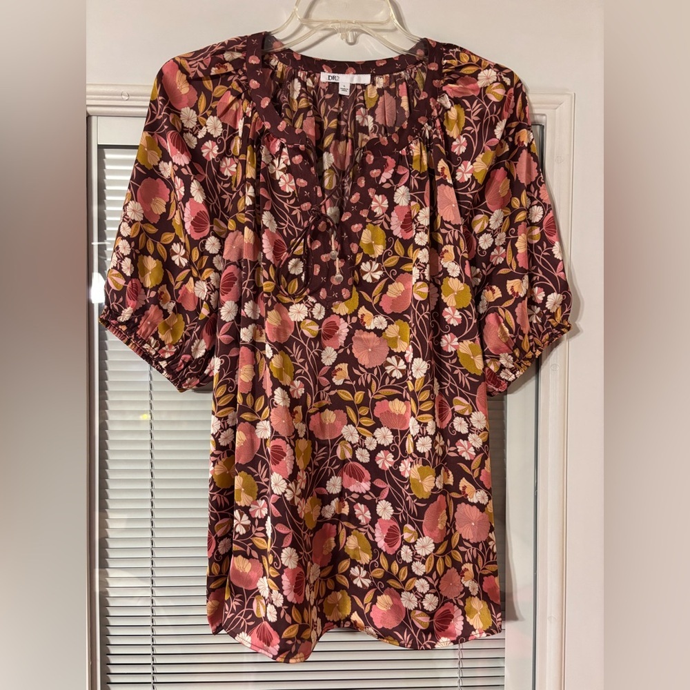DR2 Floral Print Top in Brown, Pink, Yellow